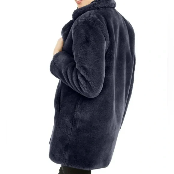 CHRISTIAN SIRIANO New York FAUX FUR Oversized Coat In A Deep Teal / Blue Tone - Picture 4 of 13